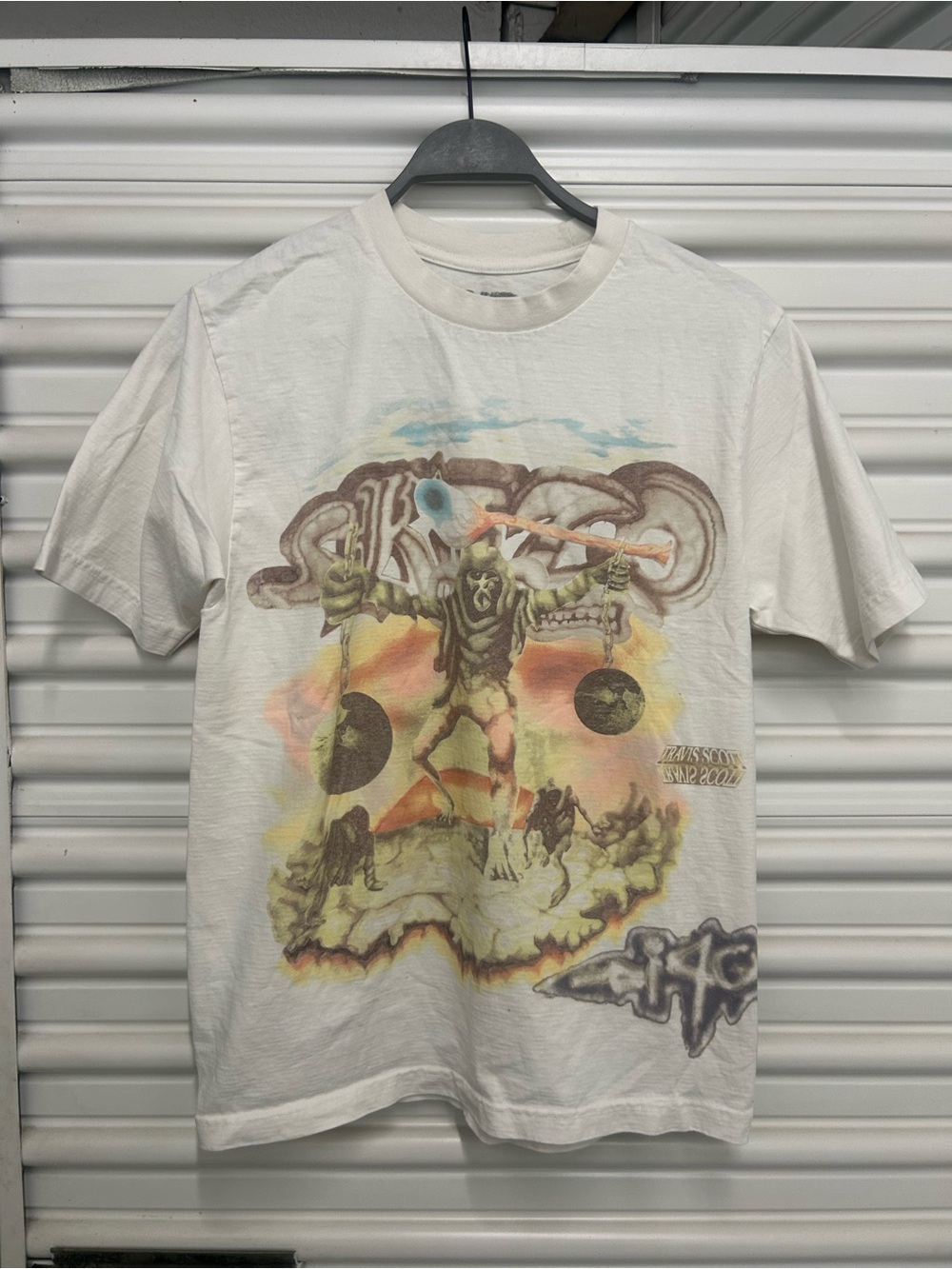 Travis Scott White Graphic Short Sleeve Tee with Multicolor Print